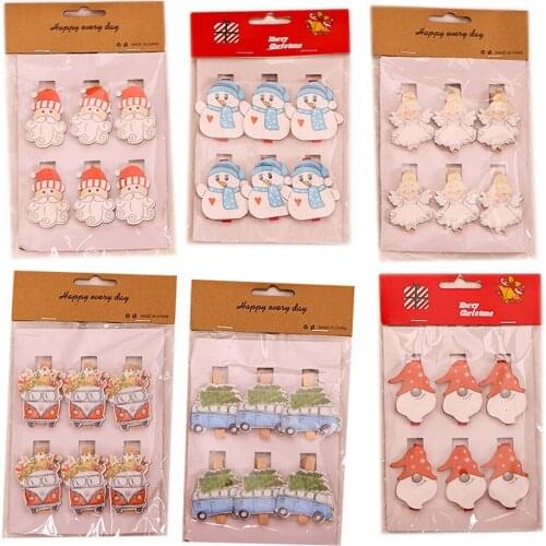 6Pcs/pack Clip Photo Holder Cute Christmas Picture Display Frame Cartoon Mini Clothespins for Home Decoration