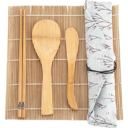9Pcs/Set Bamboo Sushi Maker Kit Includes 2 Rolling Mats 5 Chopsticks 1 Paddle 1 Sushi Blade Kitchen Chef Sushi Tool Set