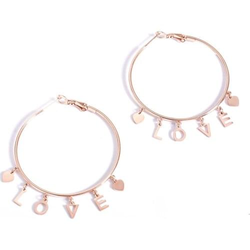 Big Hoop Earring for Women Jewelry Accessories Rose Gold Stainless Steel LOVE Letters Trendy Jewelry Gift 2020 Bijoux Brincos