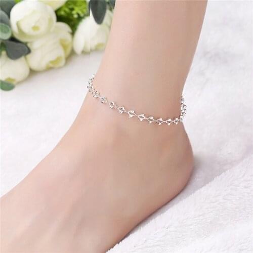 Boho 925 Silver Anklet Vintage Ankle Bracelet For Women Kroean Style Simple Foot Jewelry Summer Barefoot Beach CB096