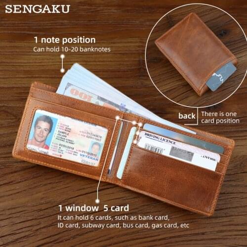 Cow Leather Wallets with Moving Card Pocket Vintage Short Mens wallet Multifunction Brown Male Purse