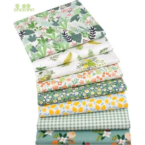 Chainho,Printed Twill Cotton Fabric,Patchwork Cloth For DIY Quilting Sewing,Baby&Childs Bedclothes Material,Green Floral Series
