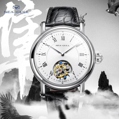 Seagull Automatic Tourbillon Mechanical Watch Luxury Brand Mens Business Alligator Leather Watch Hollow Tourbillon Watch 6018