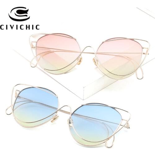 CIVICHIC Unique Fashion Ring Wire Eyewear 2018 Women Cateye Sunglasses Double Frame Oculos De Sol UV400 Street Snap Gafas E393