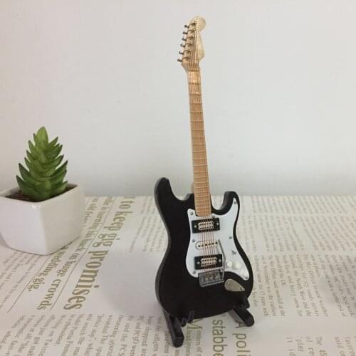 1/6 Scale Wooden Electric Guitar Acoustic Bass Guitar Toy Miniature Ornament