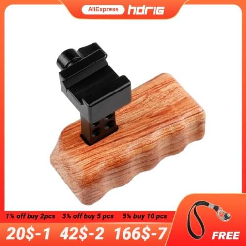 HDRIG Wood Wooden Handle Grip Right Hand Quick Release Clamp Cold Shoe Bracket for DSLR Camera DV Video Cage Rig