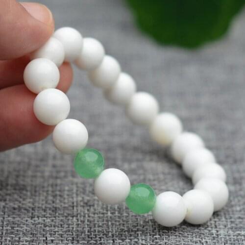DropShipping 10/12mm Natural Pure White Tridacna Round Bead Bracelet Bangles Green Dongling stone Bracelet Women Fashion Jewelry