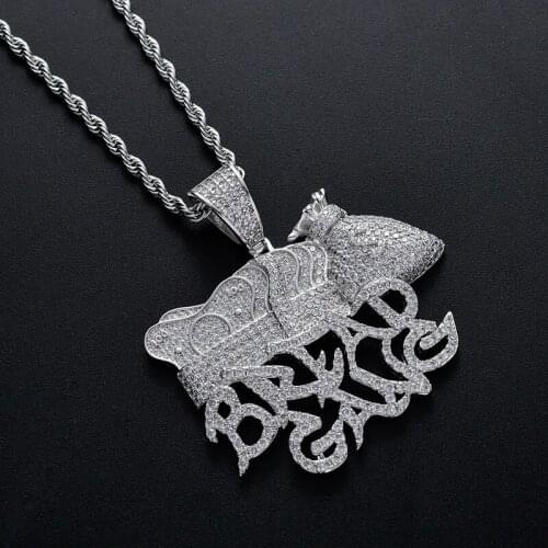 Hip Hop AAA Cubic Zirconia Paved Bling Iced Out BREAD GANG US Dollar Money Pendants Necklace for Men Rapper Jewelry Silver Color