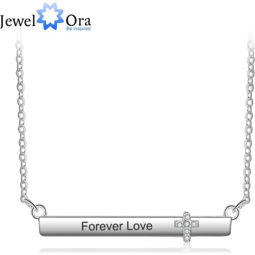 Personalized Name Necklace Strip Shape With Corss CZ Stone Accessorise Silver Necklaces & Pendants (JewelOra NE103161)