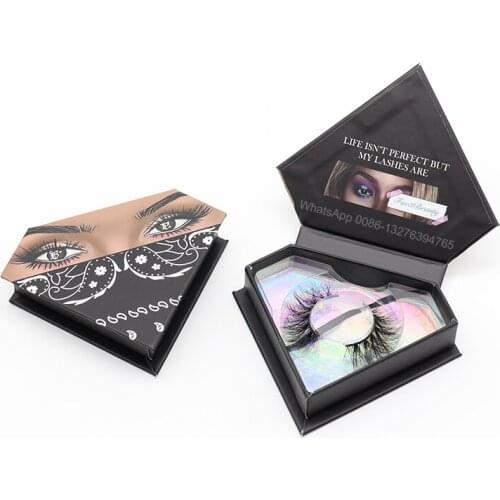 Custom Black Bandana Diamond Eyelash Packaging With Logo Wholesale Mink Lashes False Eyelashes Dramatic Volume Lashes Makeup