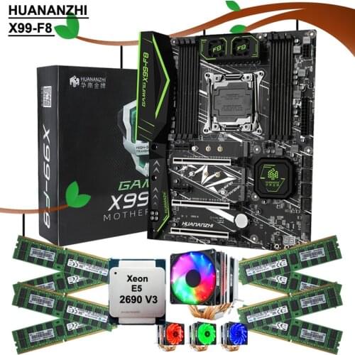 HUANANZHI X99-F8 LGA2011-3 Motherboard Kit HI-SPEED M.2 SLot CPU Intel Xeon 2690 V3 with Cooler Brand RAM 128G(8*16G) DDR4 RECC