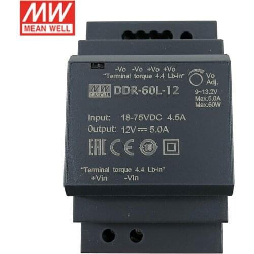 MEAN WELL DDR-60L-12 60W DIN Rail DC-DC Converter Input 18-75V DC to 12V DC 5A 60W meanwell Power Supply(24V/48Vdc to 12Vdc)