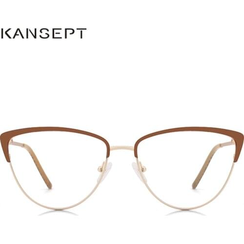 Metal Women Prescription Glasses Frame Elegant Lady New Designer Optical Glasses Frame Clear lens Eyewear Brown Eyeglasses