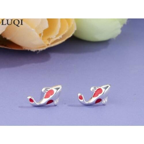 Fashion Womens S925 Silver Personality Drop Glaze Red Koi Earrings E26