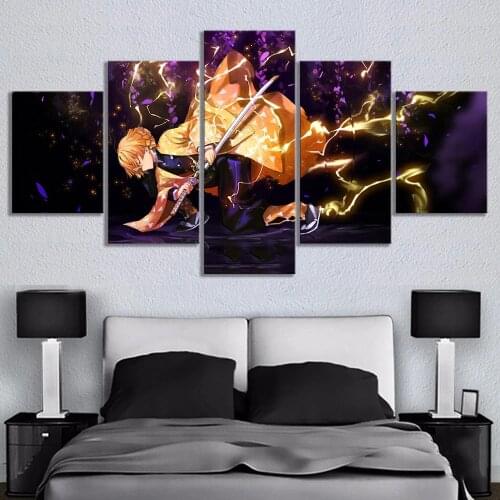 Modular Picture HD Printed Poster 5 Pcs Demon Slayer Kimetsu No Yaiba Anime Canvas Paintings Wall Art For Living Room Home Decor