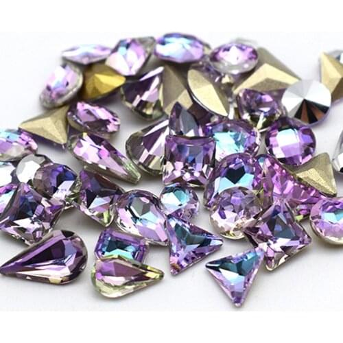 Multi Shape Glass Nail Rhinestones Glitter Point Back Light Purple Crystal Strass Gems DIY Garment Nail Art Decorations Decor