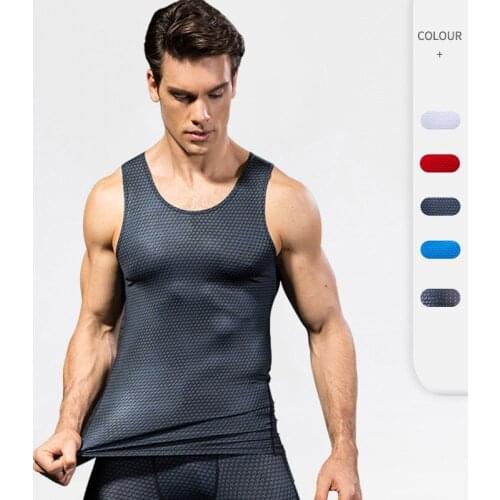 Mens Gym Casual Tank Top Sleeveless Sports Vest Running Workout Shirts Slim Compression T-Shirts Fitness Bodybuilding Tops