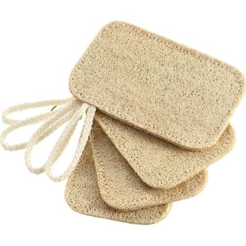 New 4 Pcs Dishwashing Scrub Kitchen Loofah Sponge Scourer, No Bleaching, Kitchen and Household Dish Sponges Loofah Pad