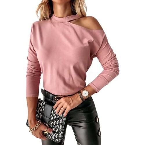 Solid Fashion Off Shoulder T-shirt Women Summer Long Sleeve Plus Size Casual Tops Office Lady Elegant Temperament Tees Femme