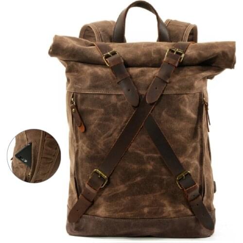 Hot new travel business backpack Genuine Leather laptop backpack multi-function large capacity backpack Retro backpack