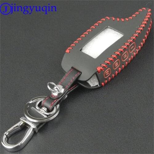 Jingyuqin Remote 4 Buttons Car Key Case Cover Leather Fob LCD Cover Two Way Car Alarm System For Magicar M6/M7/M8/M9 Keychain