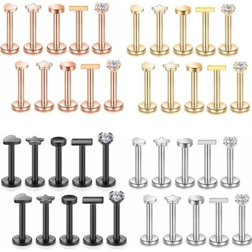 Stainless Steel Crystal Labret Piercing Set 16G Gold Star Tragus Piercing Stud Pack Labret Stud Lip Ring Lot Conch Piercing Set