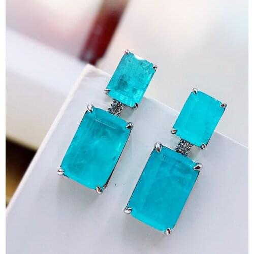 Real 925 Sterling Silver Paraiba Tourmaline Gemstone Drop Earrings For Women Sparkling Engagement Party Fine Jewelry Gifts