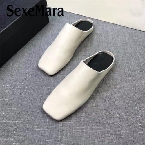 SexeMara fashion luxury flats genuine leather Slippers Sandals Casual Women soft Cowhide Flip Flops woman Flat shoes