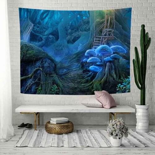 Simsant Psychedelic Mushroom Tapestry Fairy Tale Green Plants Art Wall Hanging Tapestries for Living Room Home Dorm Decor