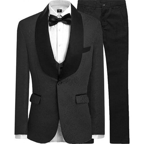 Custom Made Groomsmen Black Groom Tuxedos Shawl Satin Lapel Men Suits Wedding 3 Pieces ( Jacket+Pants+Vest+Tie ) D194