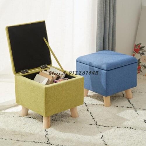 Shoe changing stool household multifunctional sofa stool low stool modern doorway living room solid wood cloth storage stool sto