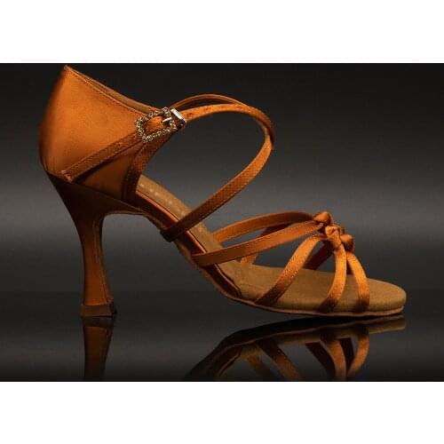 Suphini【Lotus】Bronze Satin Flower Knot X Strap 7.5/8.5cm Salsa Dance Sandals