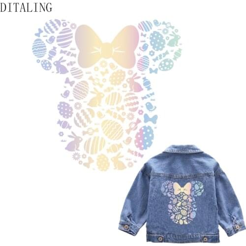 Iron On Transfers Patch On Child Clothing Gradient Color Thermal Sticker Lovely Rabbit Sticker DIY Washable Applique On Clothe