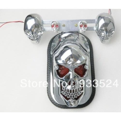 Skull Rear Tail Light Mount Plate w/ Tail Light for Kawasaki Vulcan VN Suzuki Boulevard C50 C90 S40 Intruder Marauder Classic