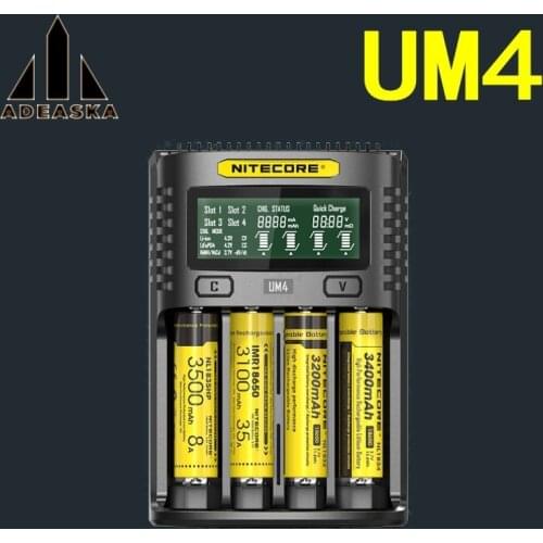 NITECORE UM4 C4 VC4 LCD Smart Battery Charger for Li-ion/IMR/INR/ICR/LiFePO4 18650 14500 26650 AA 3.7 1.2V 1.5V Batteries D4