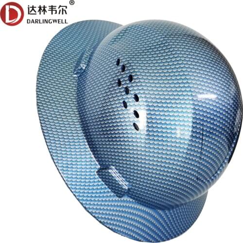 DARLINGWELL Full Brim Hard Hat FRP Safety Helmet Vents Blue Carbon Fiber Pattern Work Construction Hat Railway Metallurgy Mine