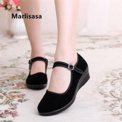 Marlisasa Women Cute Wedge Heel Comfort Buckle Strap Anti Skid Shoes Ladies Casual Ballet Shoes Chaussures Plates Femmes H2032