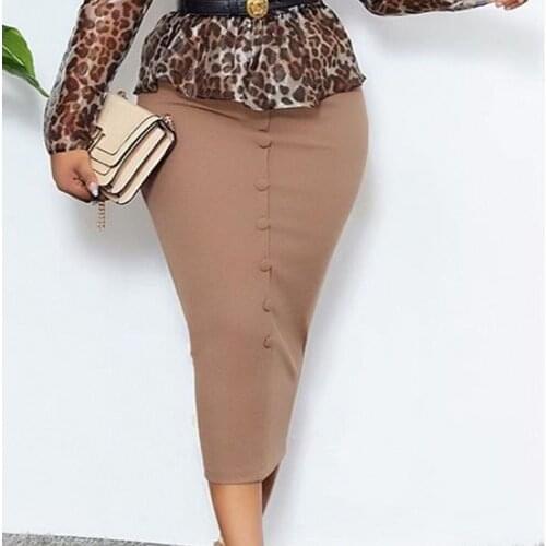 Womens Skirt High Waist Bag Hip Solid Color Buttons Plus Size Slim Casual All-match Commuter Office Ladies Africa Spring Summer
