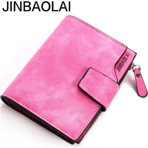 JINBAOLAI Pu leather ladies wallet matte leather zipper buckle multi-card position purse Korean luxury brand ladies wallet
