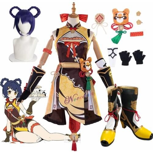 Game Genshin Impact Xiangling Cosplay Costume Shoes Wigs Anime Women Dress Halloween Party Outfit Uniform Costume