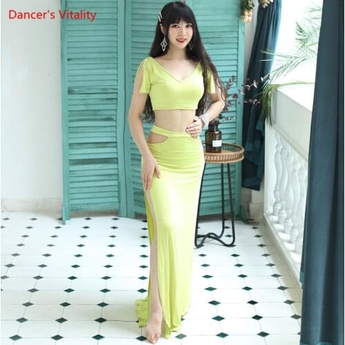 Belly Dance Female adult elegant V-neck Top Practice Clothes Suit Woman Profession Performance Shirt Long Skirt Set