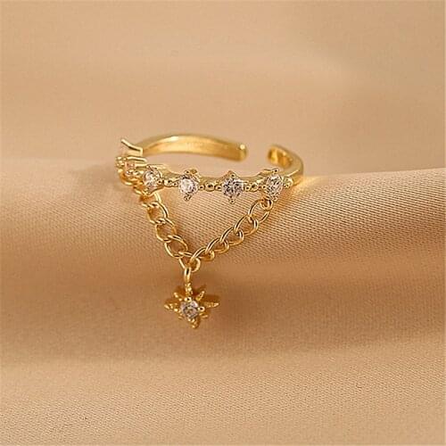 2021 Classic Star Zircon Pendant Womens Opening Ring Korean Fashion Womens Jewelry Wedding Party Girls Unusual Sexy Ring