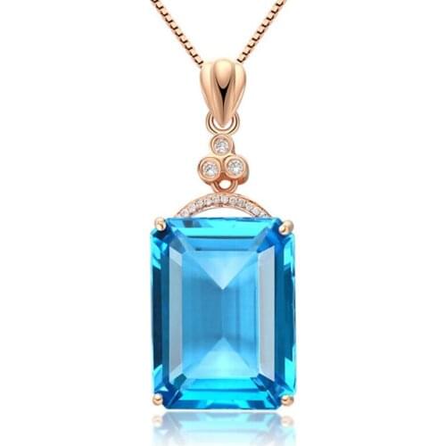 New Luxury 925 Sterling Silver Necklace For Women Anniversary Jewelry Shiny Crystal Blue Zircon Rectangle Rose Gold Necklaces