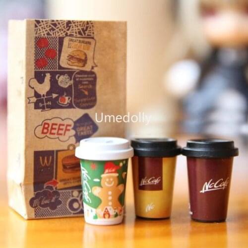 1 Set 1:6 Scale Dollhouse Miniature Coffee Cups with Bag Miniatura Doll Food for Blyth Pullip BJD Doll Kitchen Toy