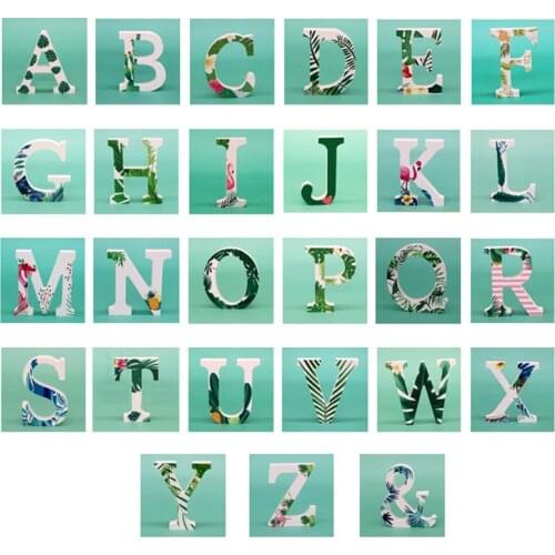 1pc Creative 3D Wooden Letters Tropical Plant Pattern Diy Personalised Name Design Art Craft Wedding Birthday Party Home Decor