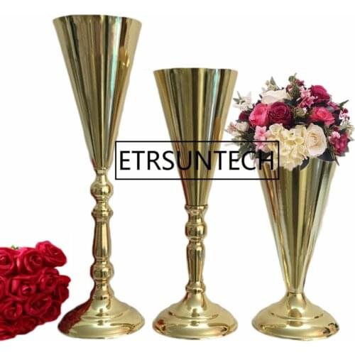 10pcs/lot 25cm 36cm 42cm Gold Floor Flower Vase Event Table Centerpiece Roda Lead Flowers Stands Party Home Decoration