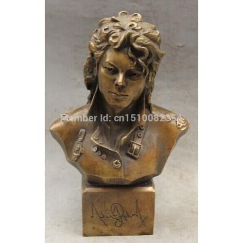 11" Chinese Bronze USA Michael Jackson Musician Head Bust Sculpture Statue