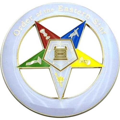 3" Masonic Car Emblem Gold Order Of Eastern Star OES Mason Auto Truck Motorcycle Decal Sticker Badge With Red Adhesive