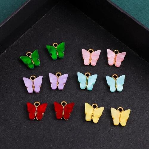 4-10Pcs/lot Fashion Alloy Butterfly Setting Acrylic Charms Cute DIY Animal Pendant Handmade Jewelry For Necklace Bracelet