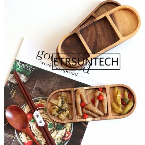 50pcs Wood Three compartment Seasoning Saucers Soy Sauce Dish Appetizer Salad Bowl Tableware Decoration Cooking Tools